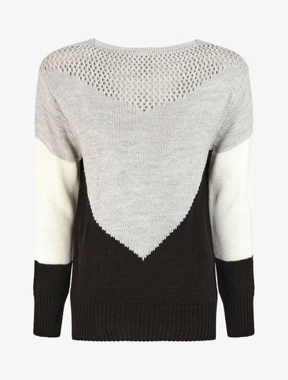 Pull droit à motif en V - Gris/noir - 1