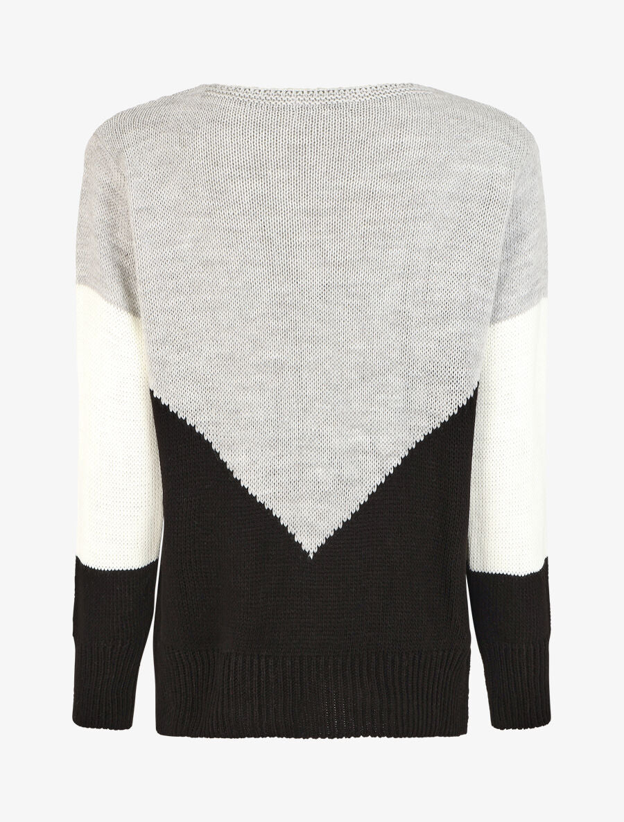 Pull droit à motif en V - Gris/noir - 2