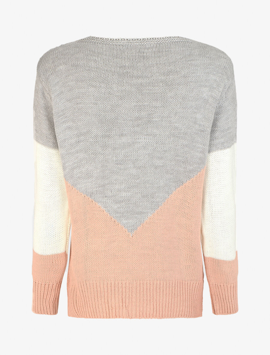 Pull droit à motif en V - Gris/rose - 2