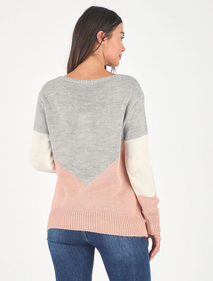 Pull droit à motif en V - Gris/rose - 5