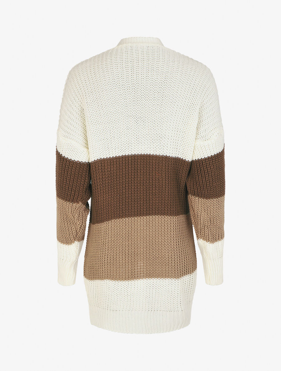 Gilet long et droit motif rayé - Blanc/marron - 2