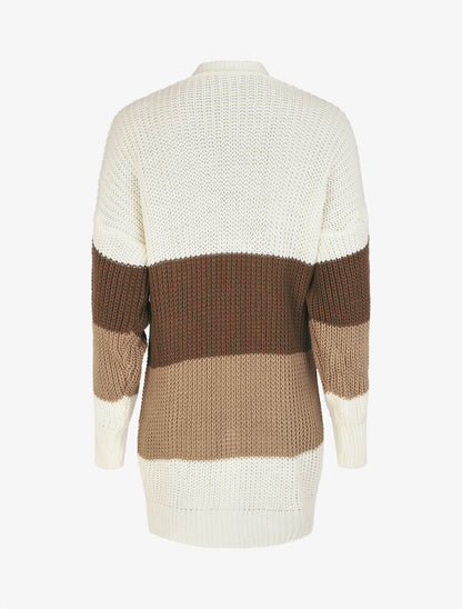 Gilet long et droit motif rayé - Blanc/marron - 2