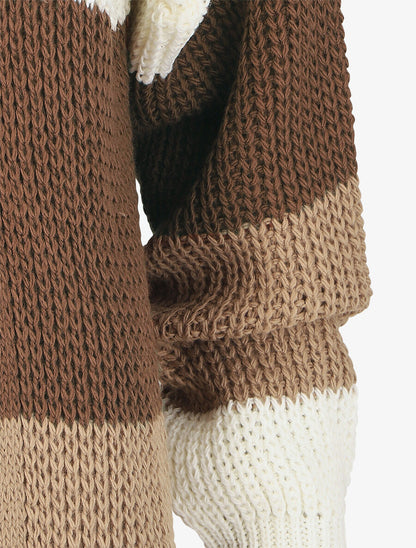 Gilet long et droit motif rayé - Blanc/marron - 3