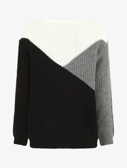 Pull droit graphique à col bateau - Noir/gris - 2