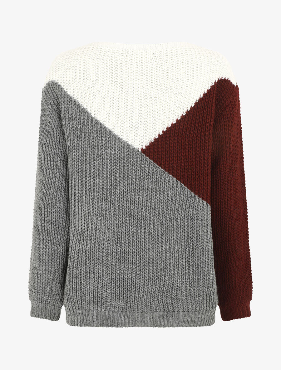 Pull droit graphique à col bateau - Gris/prune - 2