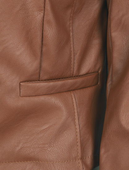 Veste droite zippée en simili - Camel - 3