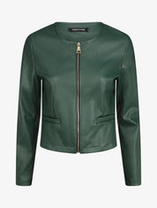 Veste droite zippée en simili - Vert foncé - 4