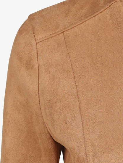 Veste droite zippée en suédine - Beige - 3