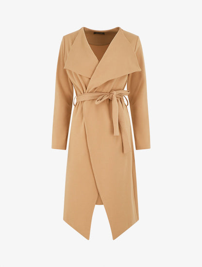 Veste longue ceinturée - Camel - 1