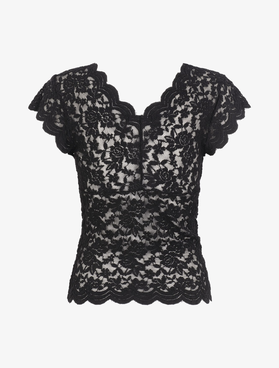 Top en dentelle transparent - Noir - 2