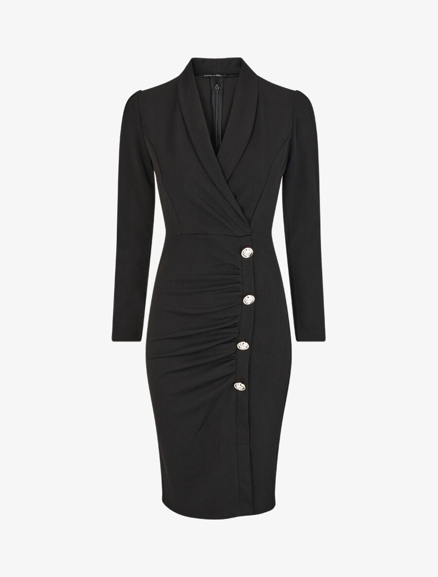 Robe courte drapée à manches longues - Noir - 4