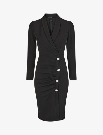 Robe courte drapée à manches longues - Noir - 4