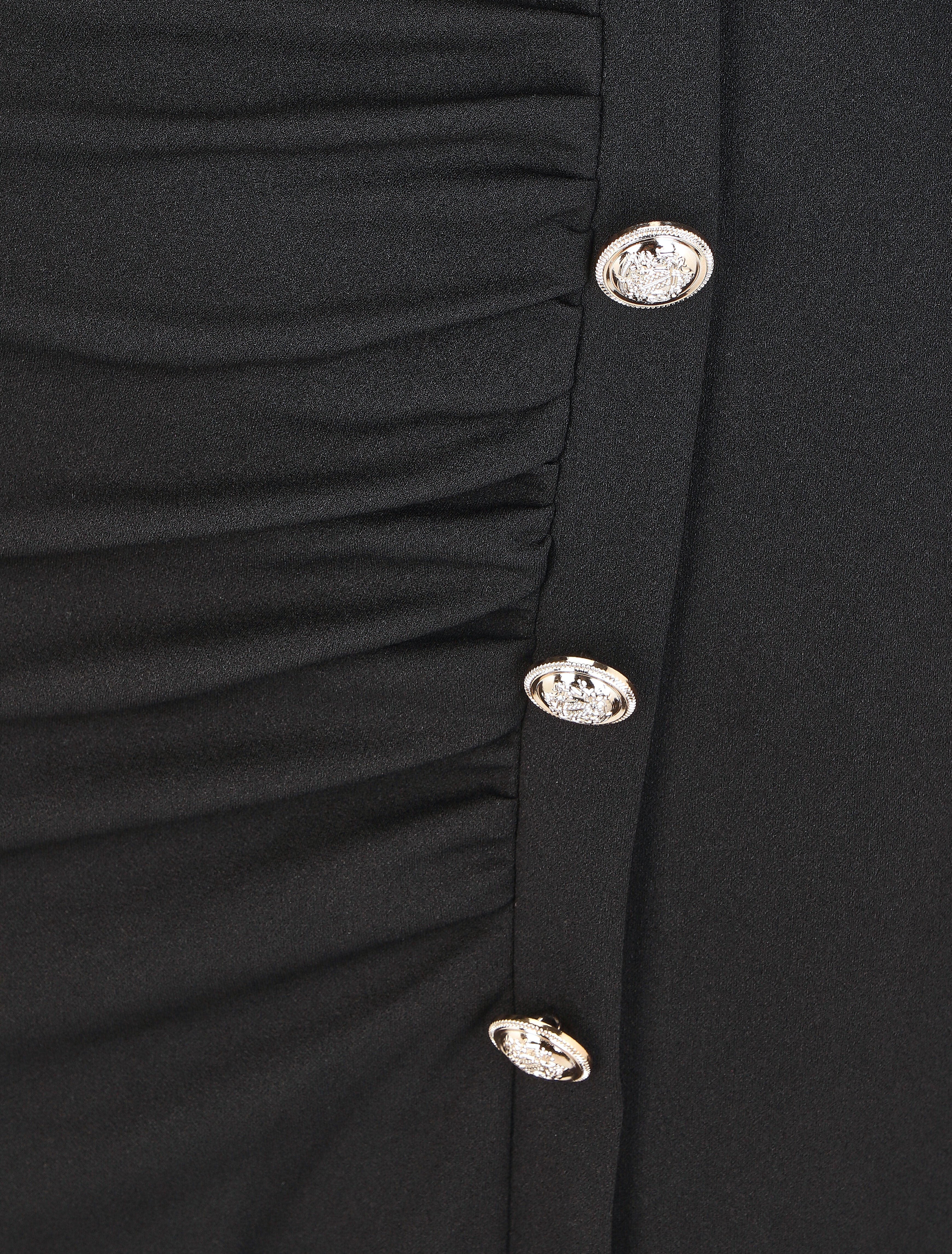 Robe courte drapée à manches longues - Noir - 3