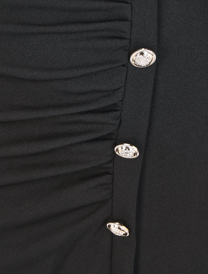 Robe courte drapée à manches longues - Noir - 3