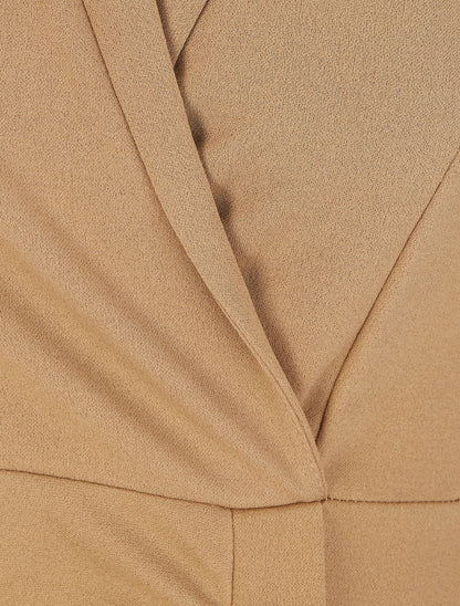 Robe courte drapée à manches longues - Camel - 3