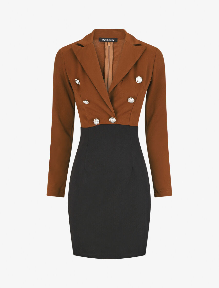 Robe courte col cache-coeur boutonné - Camel - 6