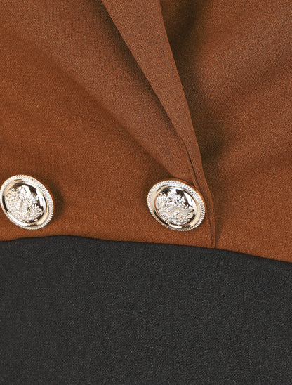 Robe courte col cache-coeur boutonné - Camel - 3