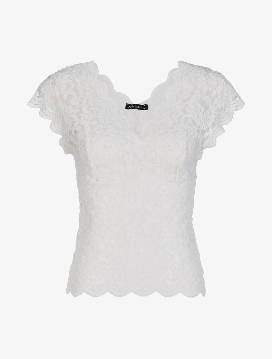 Top en dentelle transparent - Blanc - 4