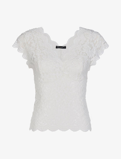 Top en dentelle transparent - Blanc - 4