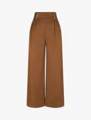 Pantalon ample taille haute à boutons - Camel - 4
