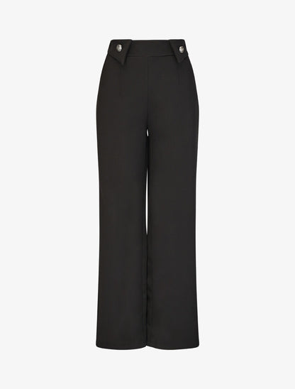 Pantalon droit uni taille haute - Noir - 1
