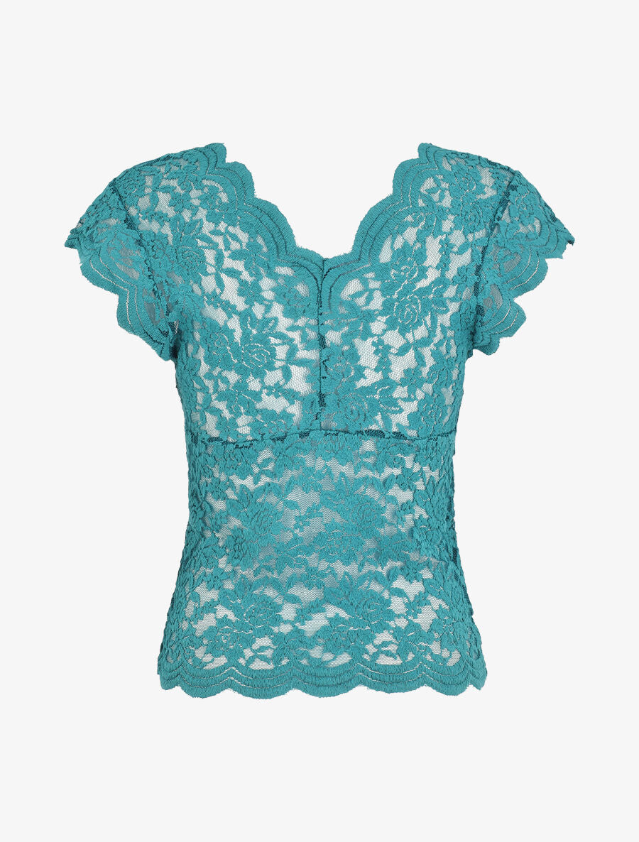Top en dentelle transparent - Bleu canard - 2