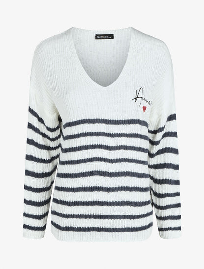 Pull marinière droit motif coeur - Bleu - 1