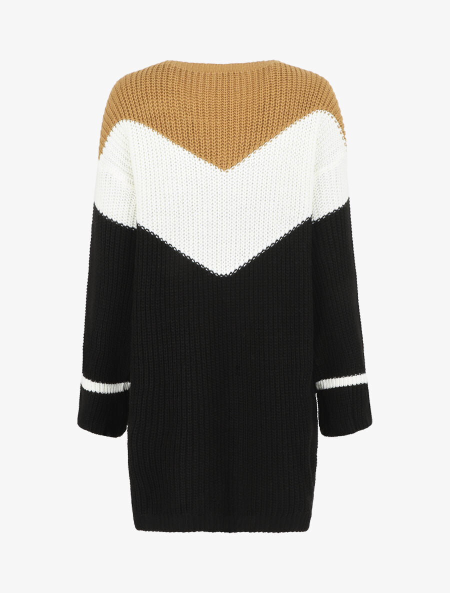 Robe pull ample morif V - Camel - 2