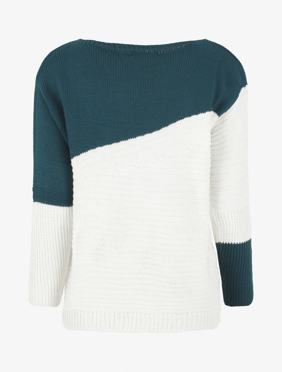 Pull droit texturé col bateau - Bleu canard - 2