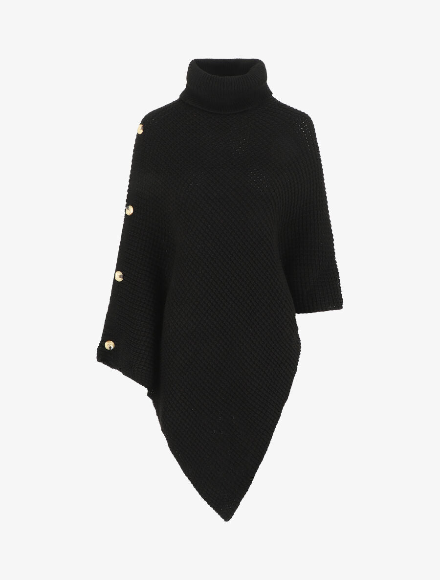 Poncho uni col roulé - Noir - 4