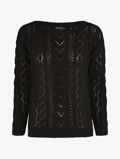 Pull droit uni col bateau - Noir - 1