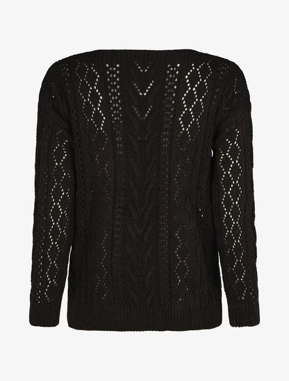 Pull droit uni col bateau - Noir - 2
