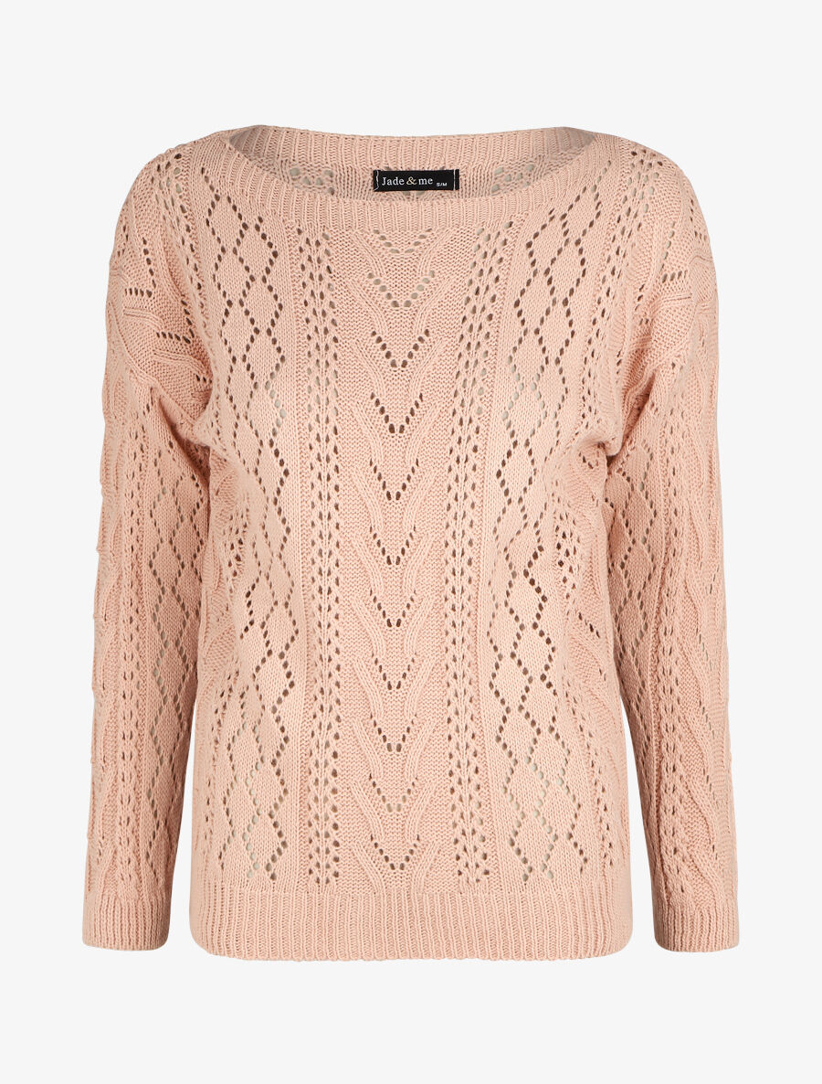 Pull droit uni col bateau - Rose - 1