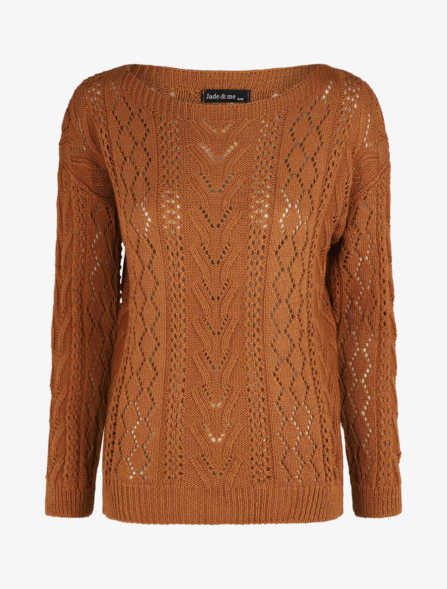 Pull droit uni col bateau - Camel - 4
