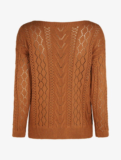 Pull droit uni col bateau - Camel - 2