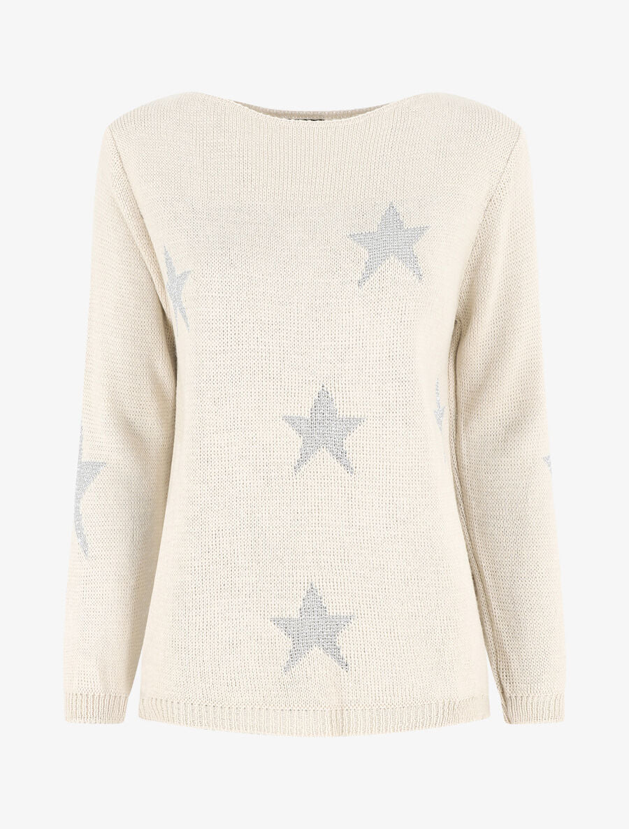 Pull droit motif étoiles - Beige - 1