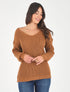 Pull droit col V dos en crochet - Camel - 1