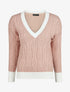 Pull droit col V en maille tressée - Rose - 1