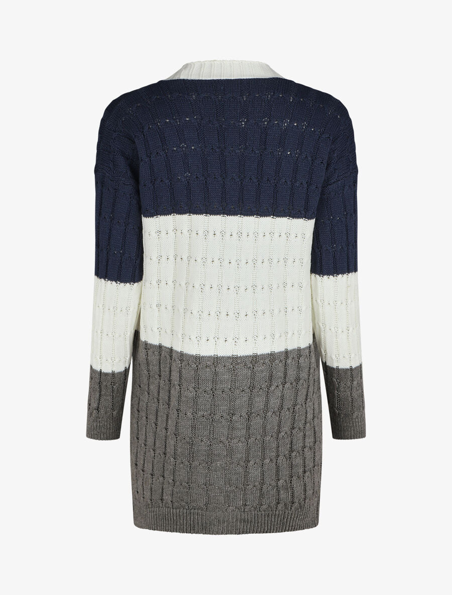 Gilet mi-long motif rayé - Bleu - 2
