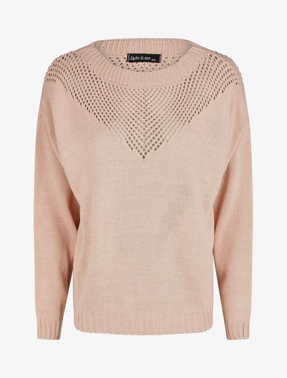 Pull droit col bateau en maille ajourée - Rose - 4