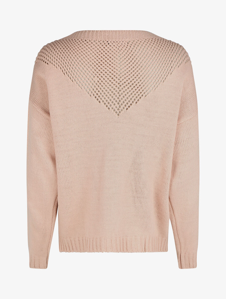 Pull droit col bateau en maille ajourée - Rose - 2