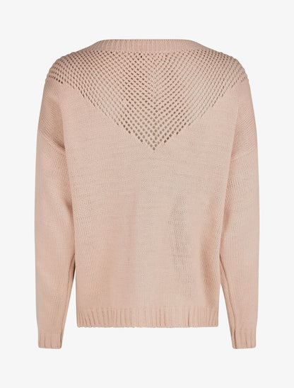 Pull droit col bateau en maille ajourée - Rose - 2