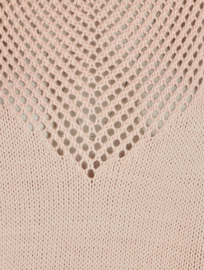 Pull droit col bateau en maille ajourée - Rose - 3