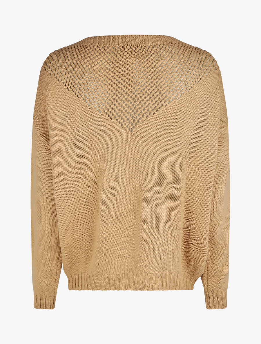 Pull droit col bateau en maille ajourée - Camel - 2