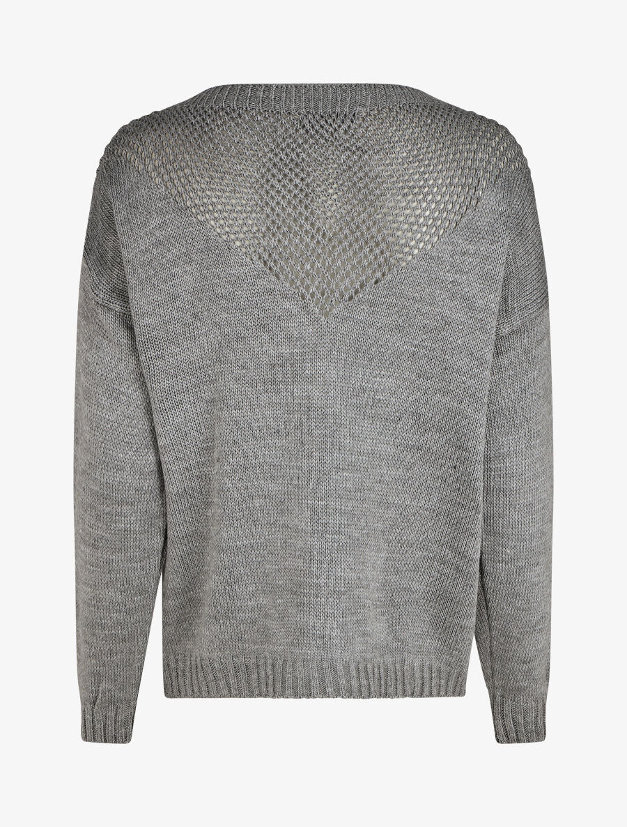 Pull droit col bateau en maille ajourée - Gris - 2