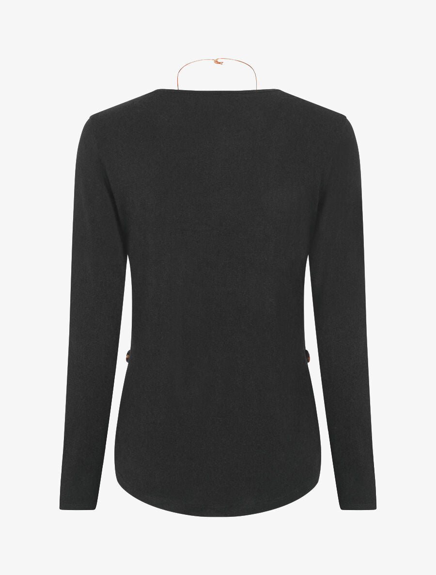 Pull fin uni à boutons décoratifs - Noir - 2