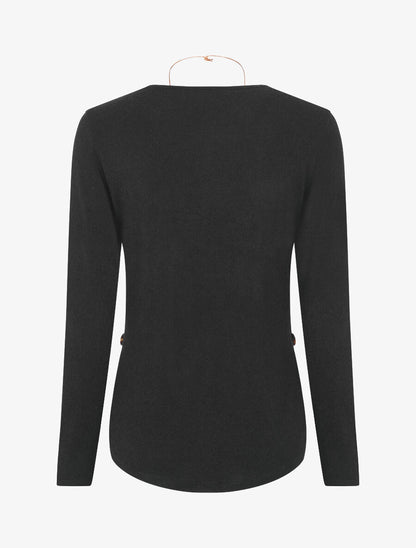 Pull fin uni à boutons décoratifs - Noir - 2
