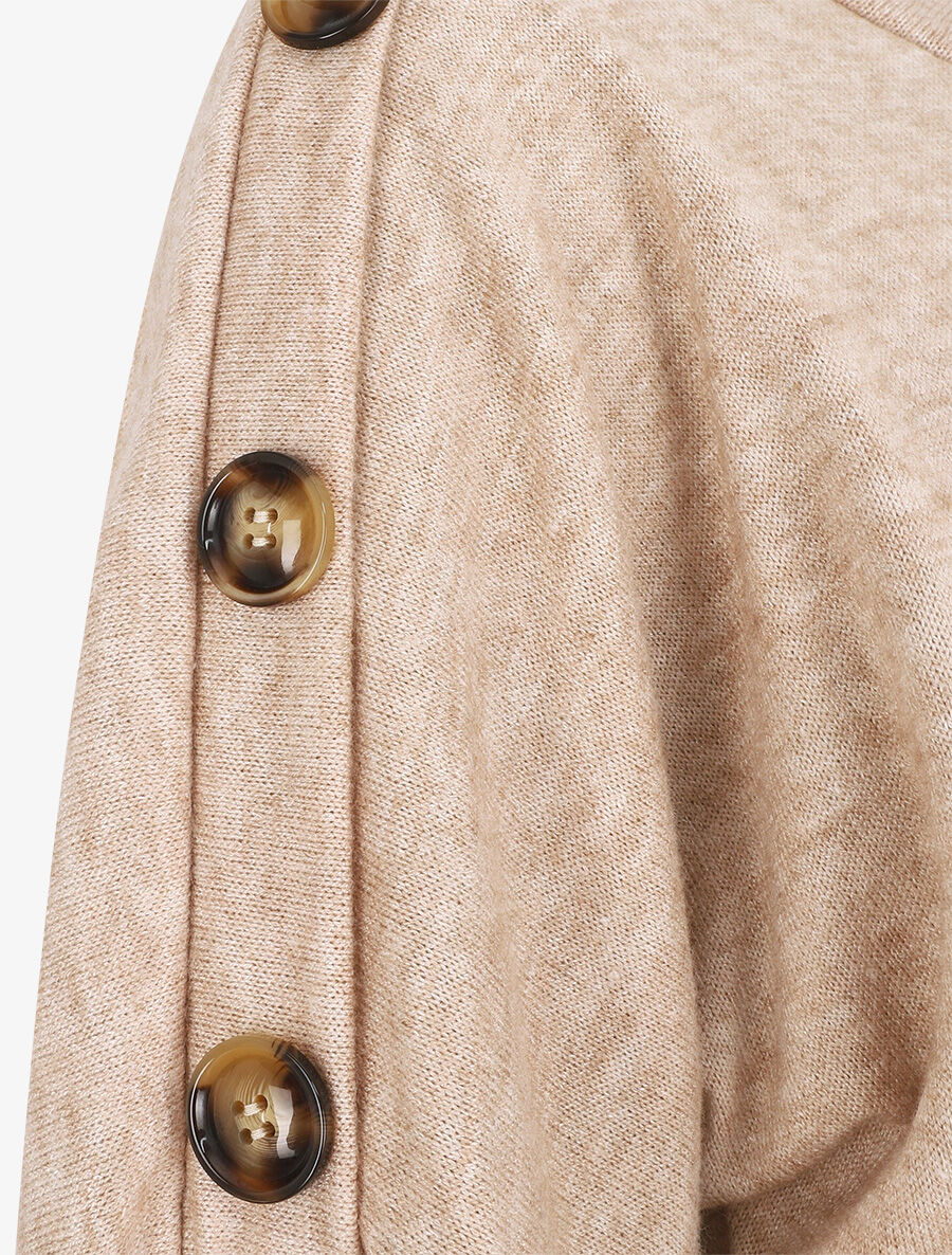 Pull droit uni à noeud et boutons - Beige - 3