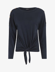 Pull droit uni à noeud et boutons - Marine - 5