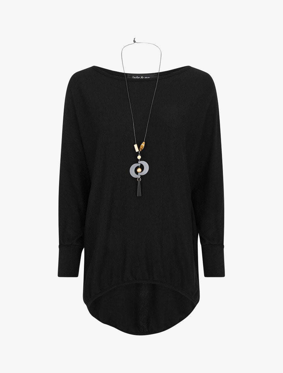 Pull ample uni manches chauve-souris - Noir - 1